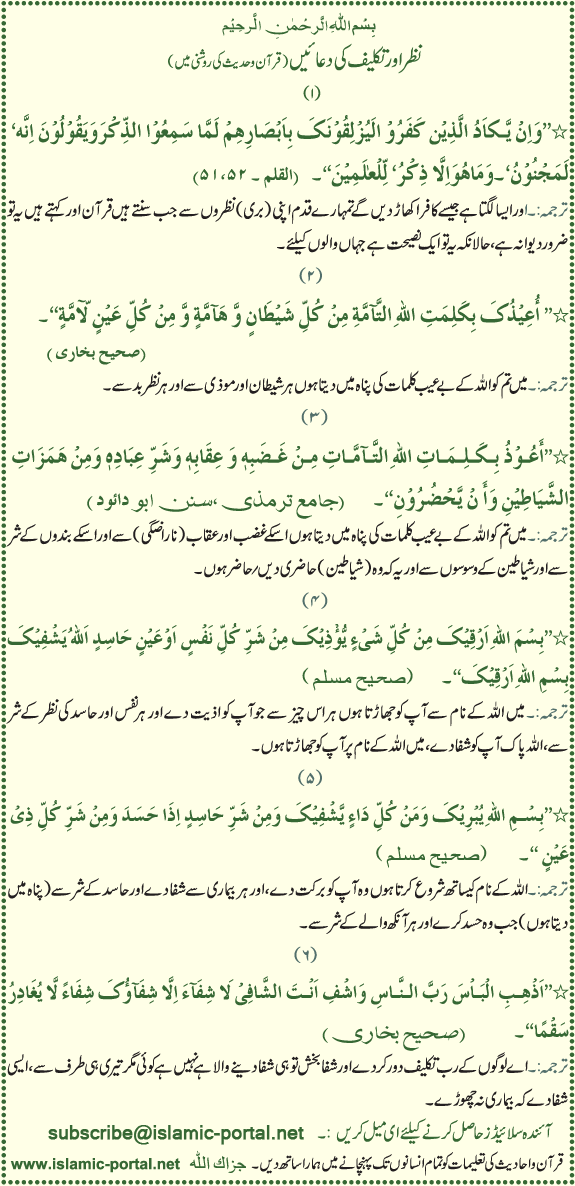 Nazar Aur Takleef Ki Duaen (Hadeeth Ki r