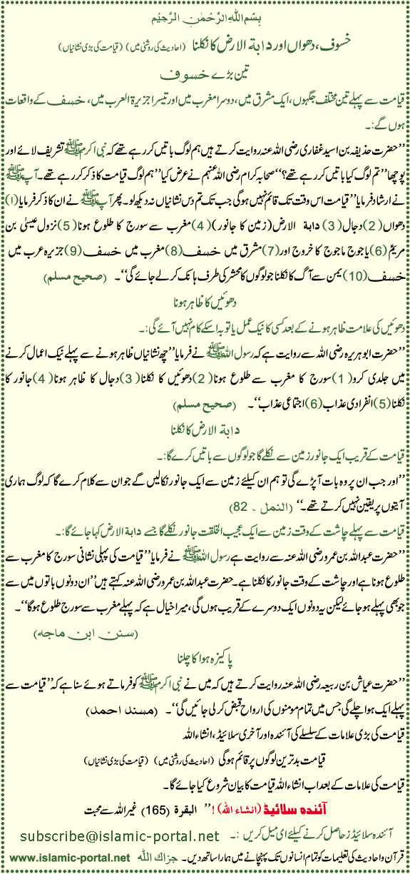 Khasoof, Duhan Aur DaBatul Arz Ka Nikalna (Hadeeth Ki Roshni Mane)