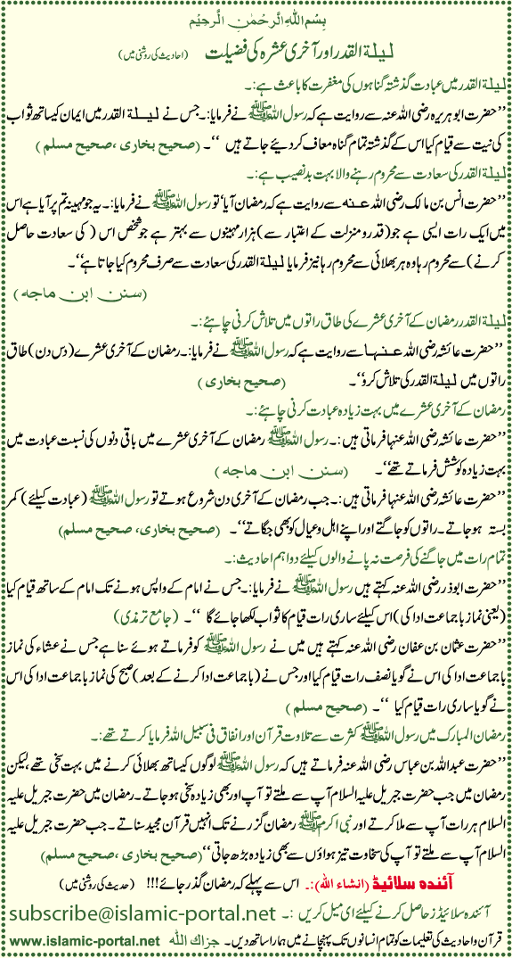 Laela tul qadar Aur Akhri Ashra (Hadeeth Ki Roshni Mane)