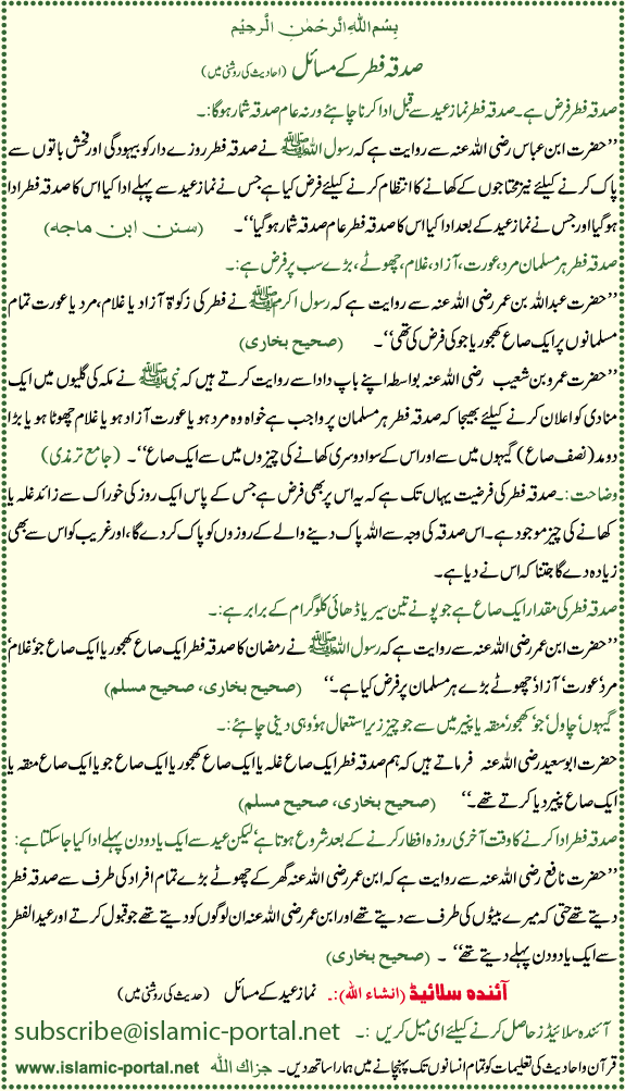 Sadqa-e-Fitar Kae Masael (Hadeeth Ki Roshni Mane)