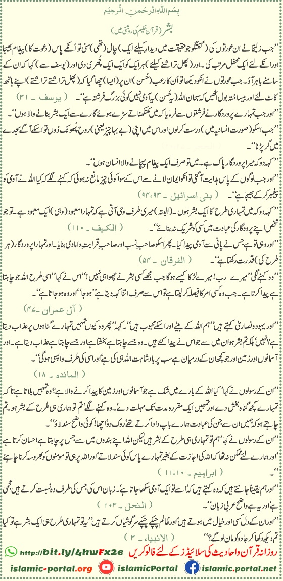 Bashar in Quran - Insan ki paidaish aur bashariyat ka bayan, Surah Al-Kahf 18:110