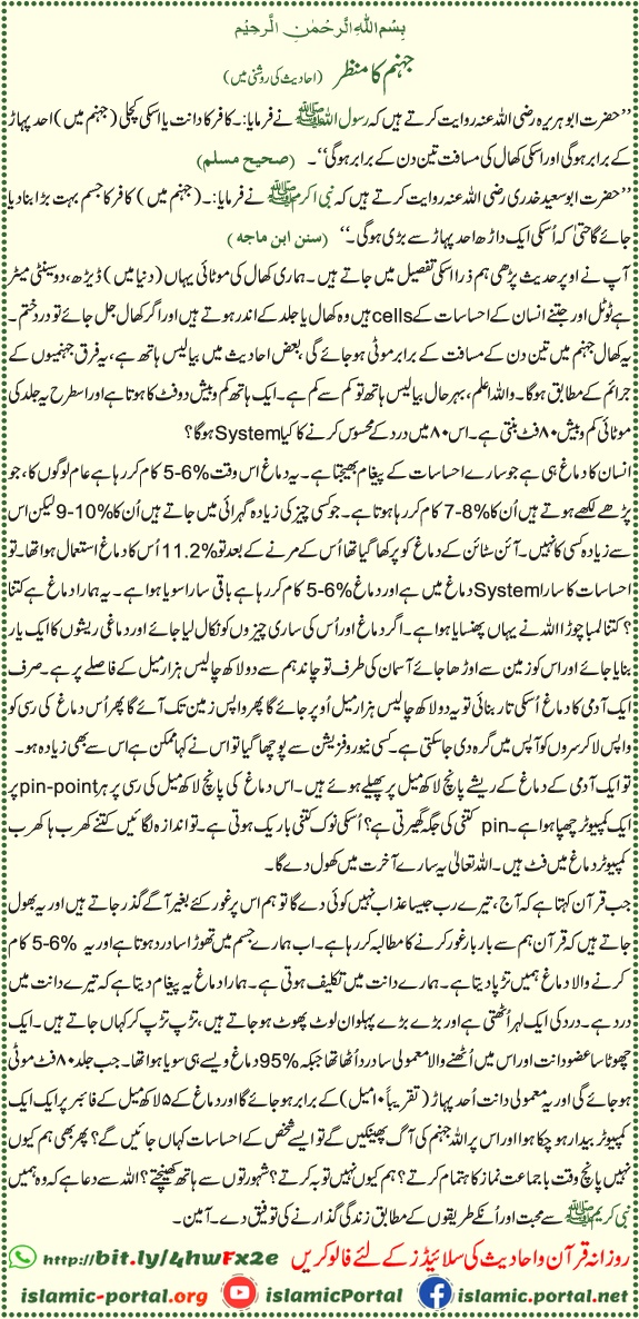 Jahannam ka azab aur kafir ke jism ka size hadith ki roshni mein