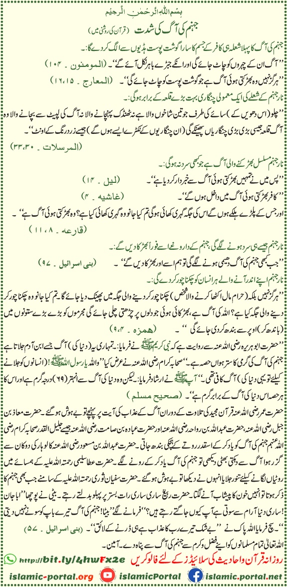 Jahannam ki aag ki shiddat Quran aur Hadith ki roshni mein