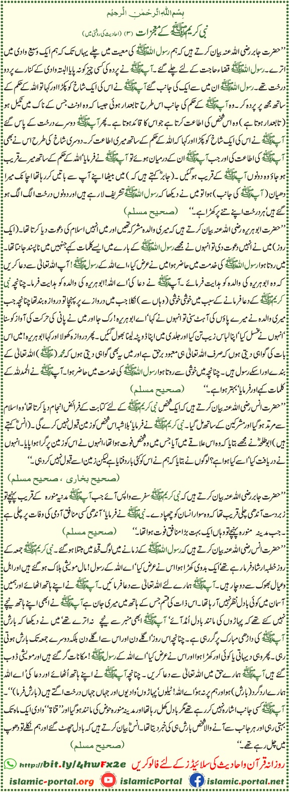 Nabi Kareem ﷺ ke mojzat – darakht jhukna, barish ki dua aur hidayat ka mojza hadith ki roshni mein