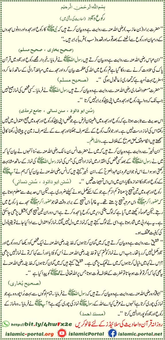Ruku sajood hadith - Namaz mein ruku aur sajda ka sahi tareeqa aur tasbeeh, Sahih Bukhari Muslim