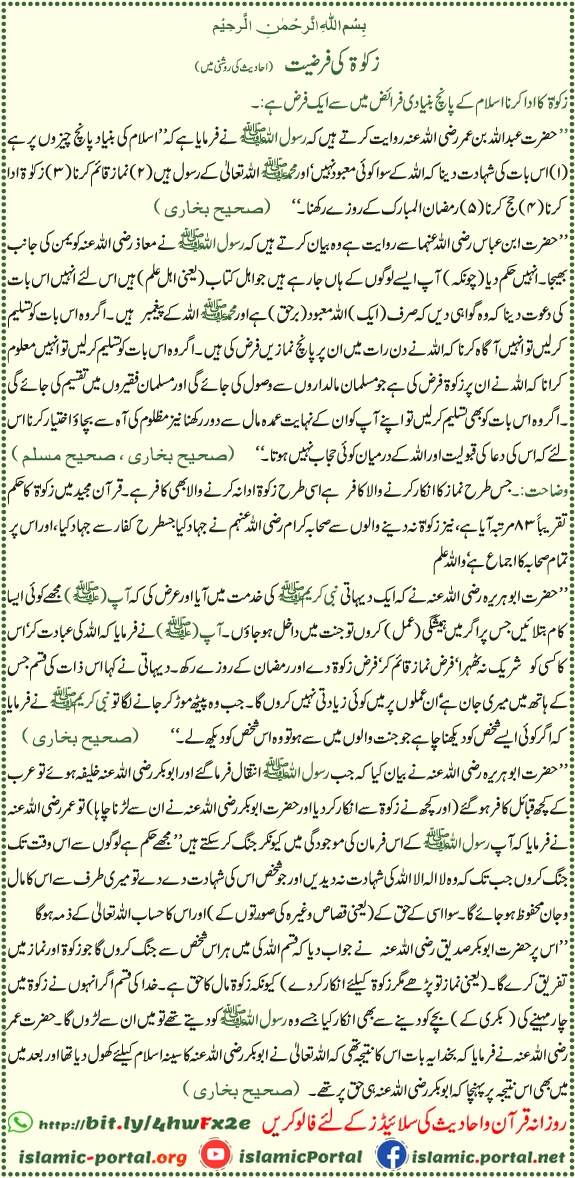 zakat ki farziyat hadith ki roshni mein, zakat adaigi aur islam ke bunyadi farz ki rehnumai