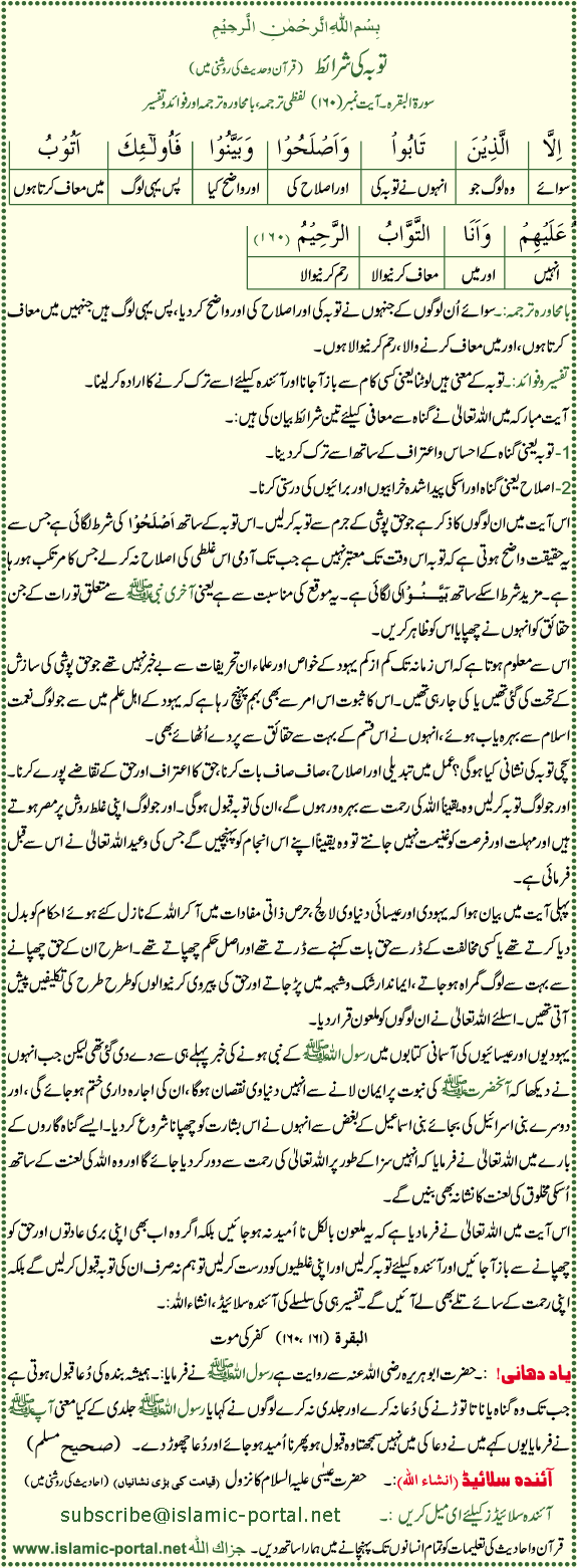 Al-Baqra (160) Tobba Ki Sharaet